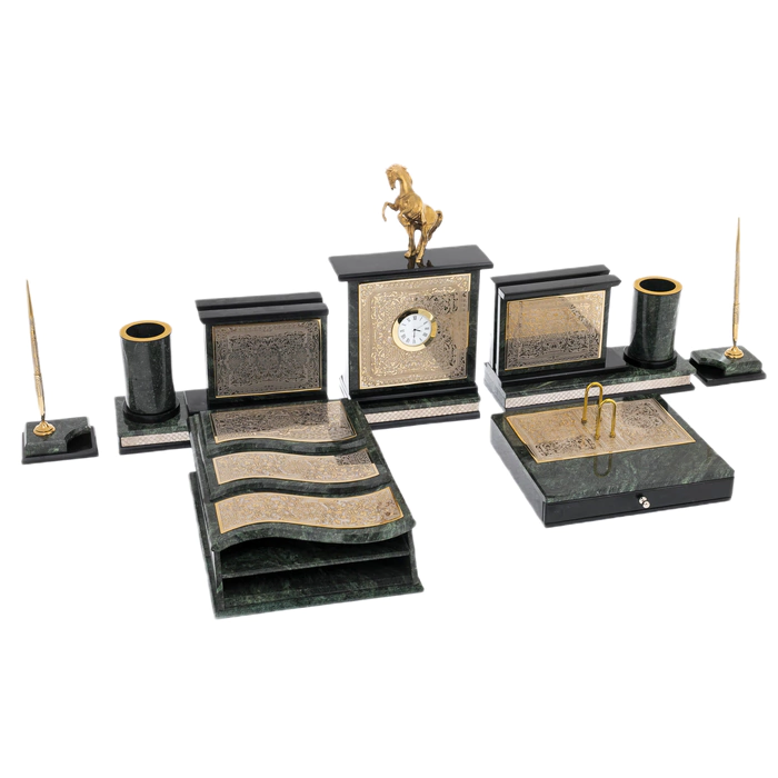 Table set of serpentine and dolerite "Horse" Zlatoust