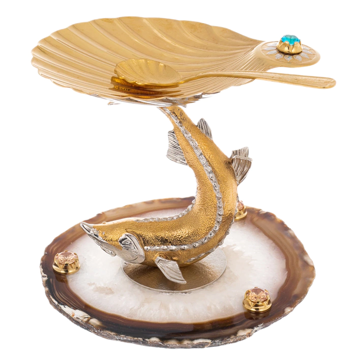 Beluga caviar bowl on an agate stand, Zlatoust