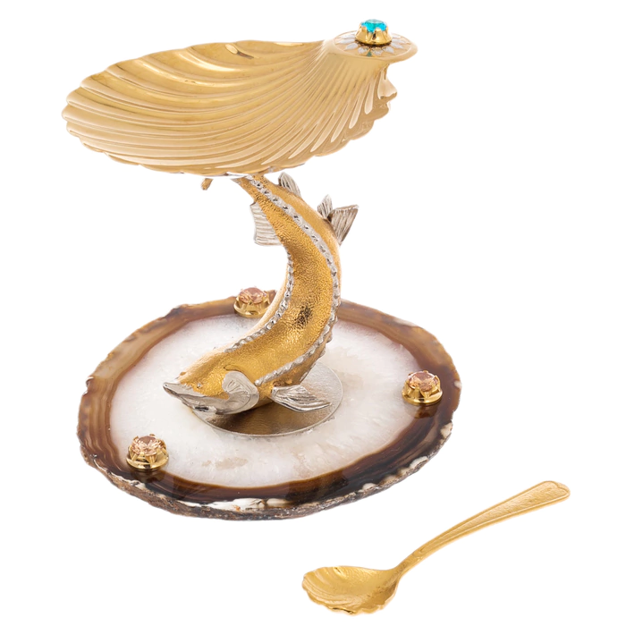 Beluga caviar bowl on an agate stand, Zlatoust