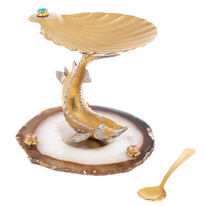 Beluga caviar bowl on an agate stand, Zlatoust
