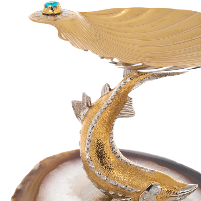 Beluga caviar bowl on an agate stand, Zlatoust