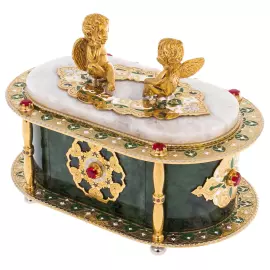 Шкатулка из нефрита и кварца "Ангелочки" Златоуст