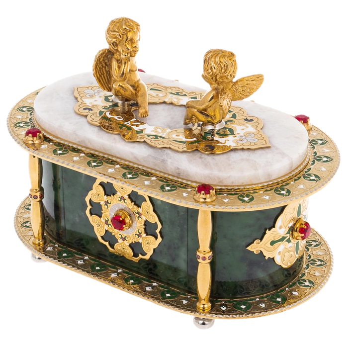 Jewelry box made of jade and quartz "Angel" Zlatoust
