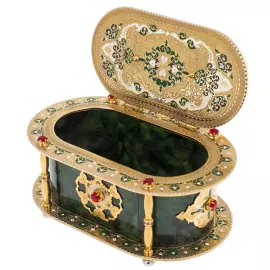 Шкатулка из нефрита и кварца "Ангелочки" Златоуст