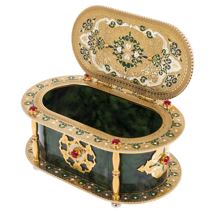 Jewelry box made of jade and quartz "Angel" Zlatoust