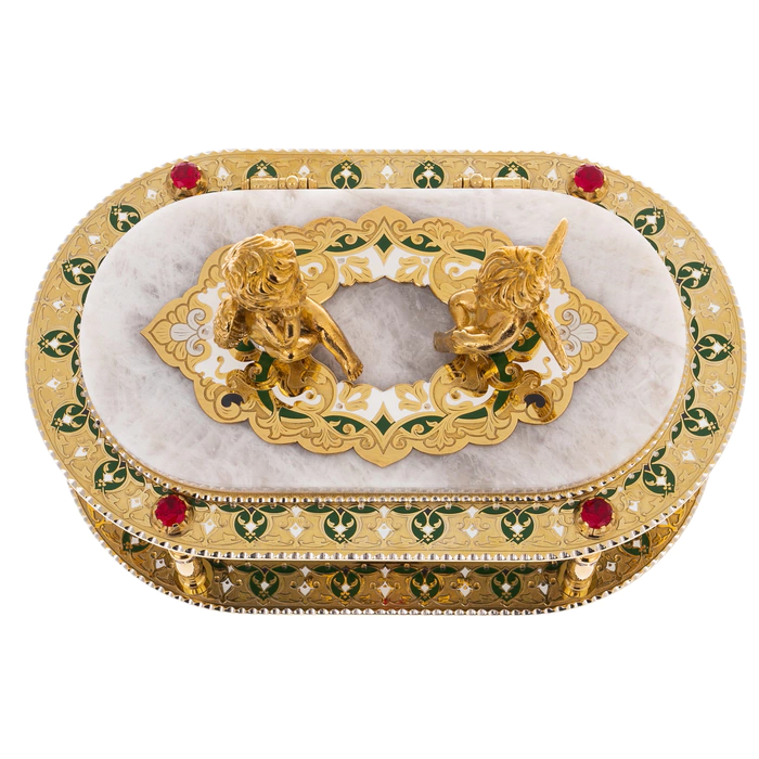 Jewelry box made of jade and quartz "Angel" Zlatoust