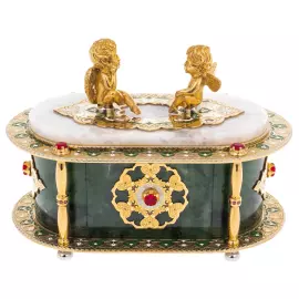 Шкатулка из нефрита и кварца "Ангелочки" Златоуст