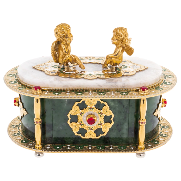 Jewelry box made of jade and quartz "Angel" Zlatoust