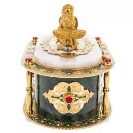 Шкатулка из нефрита и кварца "Ангелочки" Златоуст