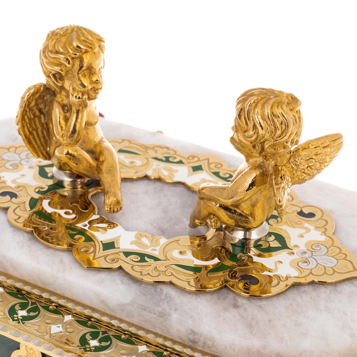Jewelry box made of jade and quartz "Angel" Zlatoust