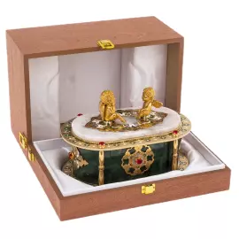 Шкатулка из нефрита и кварца "Ангелочки" Златоуст