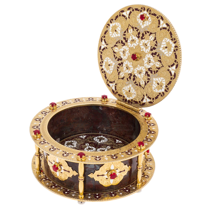 Jewelry box made of jasper and quartz "Ruby" Zlatoust