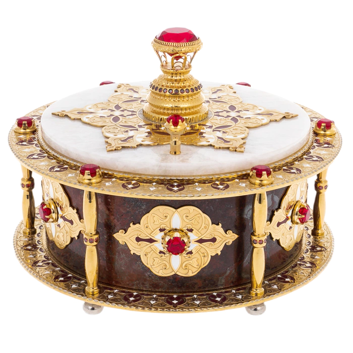 Jewelry box made of jasper and quartz "Ruby" Zlatoust