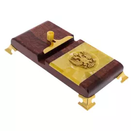 Подставка под телефон из дерева и янтаря "Герб РФ" в подарочном футляре