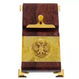 Подставка под телефон из дерева и янтаря "Герб РФ" в подарочном футляре