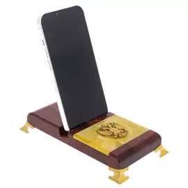 Подставка под телефон из дерева и янтаря "Герб РФ" в подарочном футляре