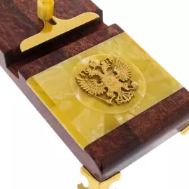 Подставка под телефон из дерева и янтаря "Герб РФ" в подарочном футляре