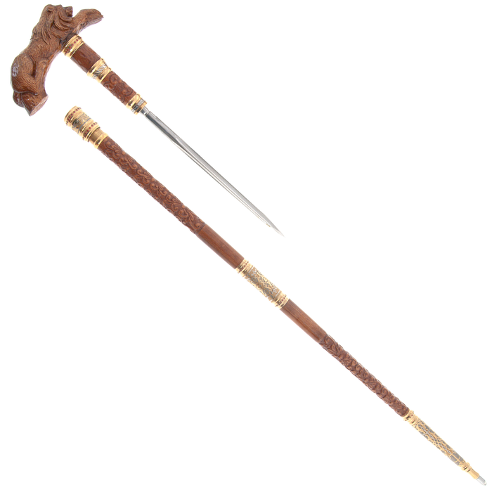 Walking stick with stiletto "Lion" mahogany, Zlatoust