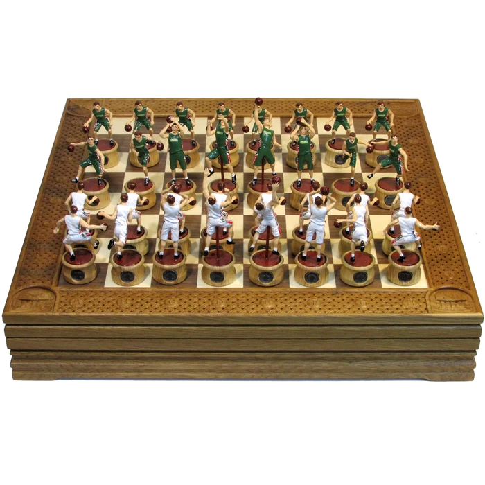 Collectible "Basketball - Unics" chess set on an oak board