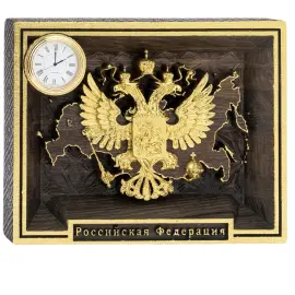 Панно из мореного дуба "Герб России" с часами и позолотой