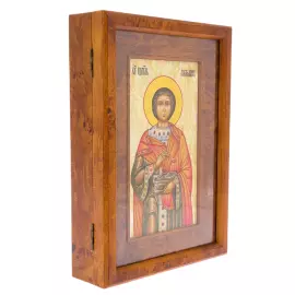 Икона на натуральном перламутре "Пантелеймон Целитель" в киоте
