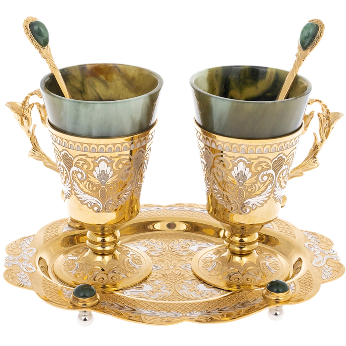 Duet coffee set with jade, for 2 persons, Zlatoust