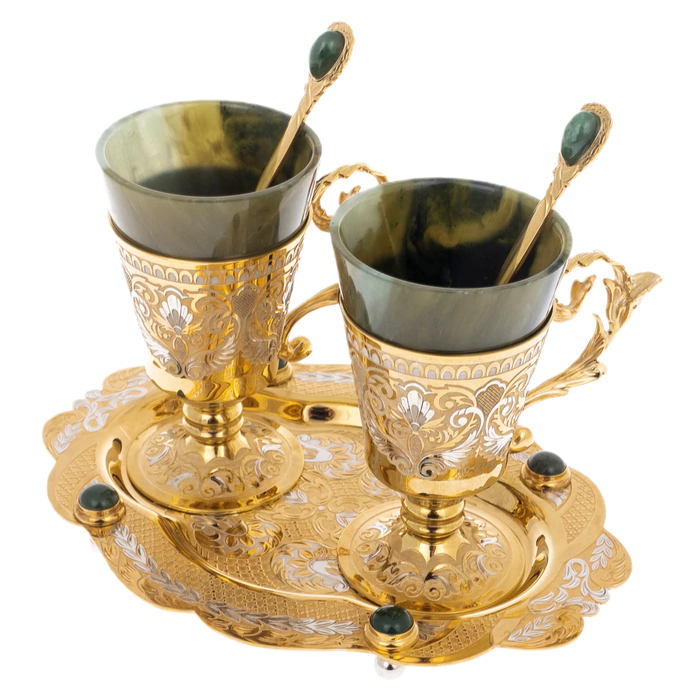 Duet coffee set with jade, for 2 persons, Zlatoust