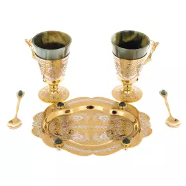 Кофейный набор "Дуэт" с нефритом, на 2 персоны, Златоуст