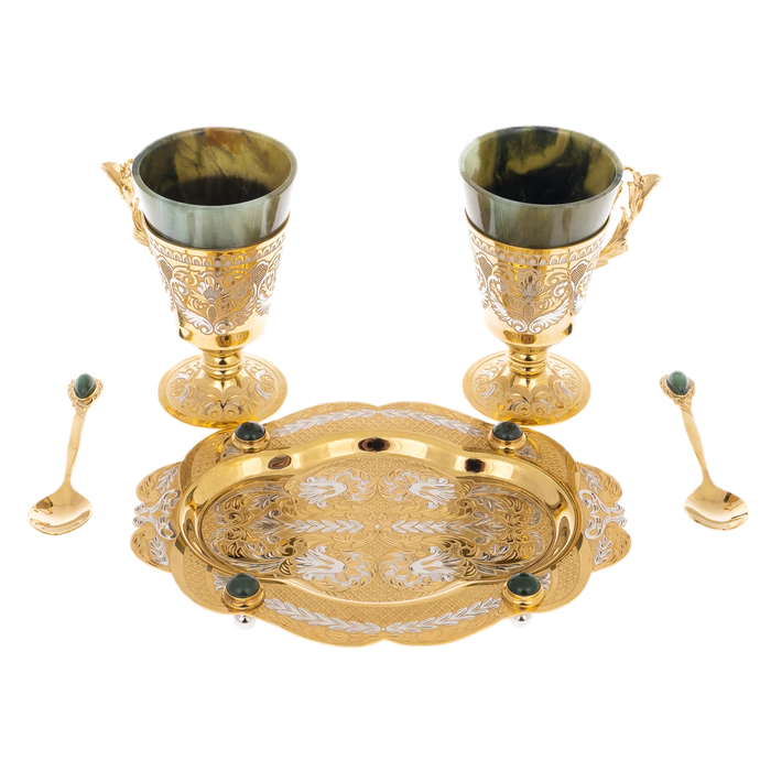 Duet coffee set with jade, for 2 persons, Zlatoust