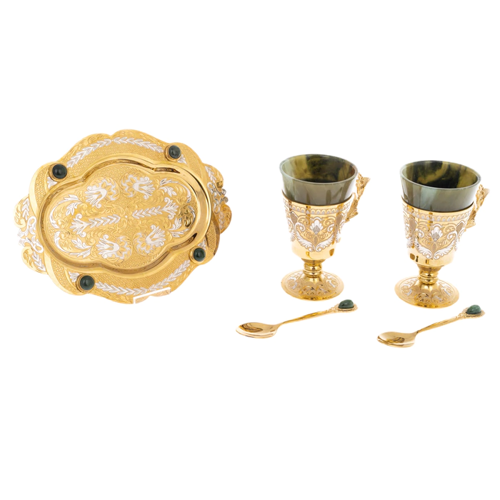 Duet coffee set with jade, for 2 persons, Zlatoust