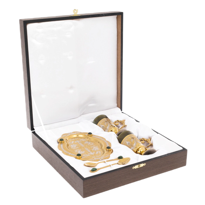 Duet coffee set with jade, for 2 persons, Zlatoust