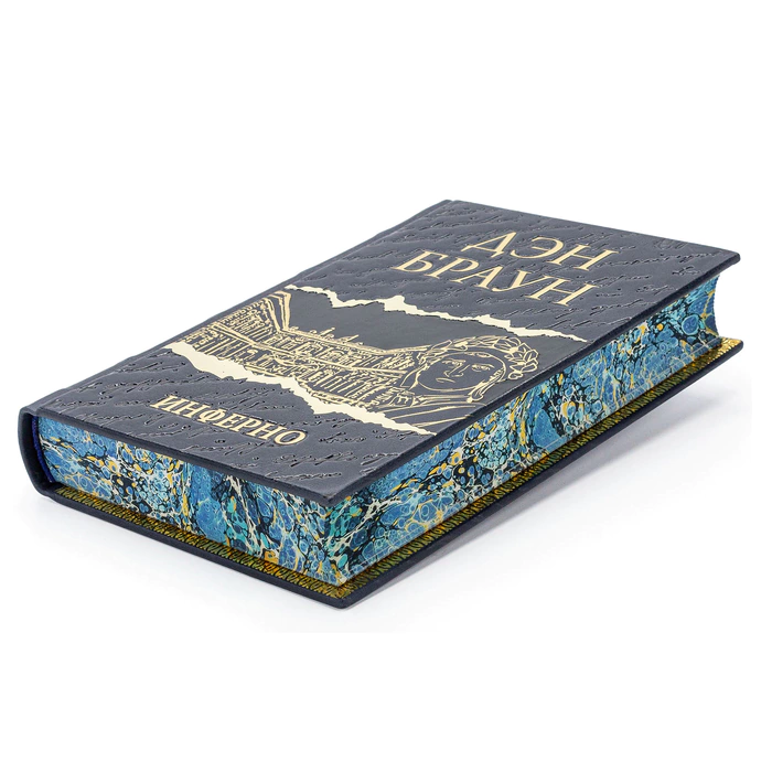 A leather-bound book by Dan Brown. Inferno"