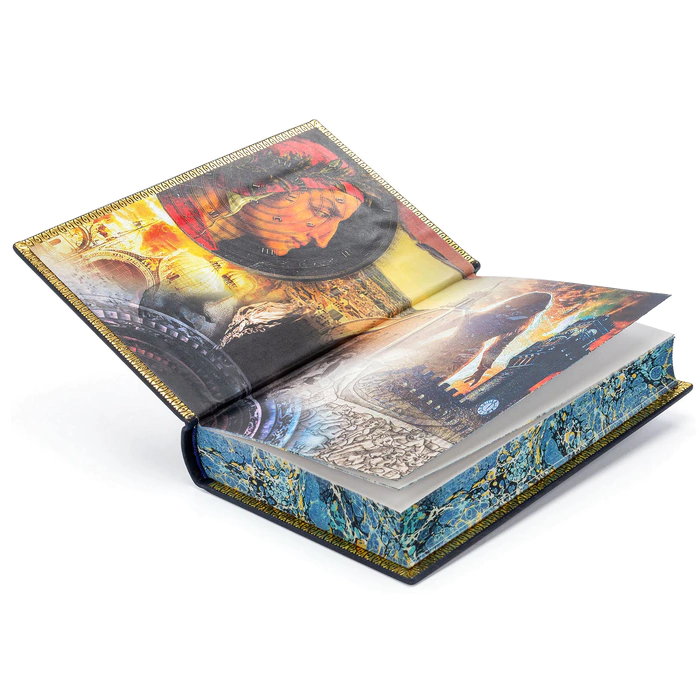 A leather-bound book by Dan Brown. Inferno"