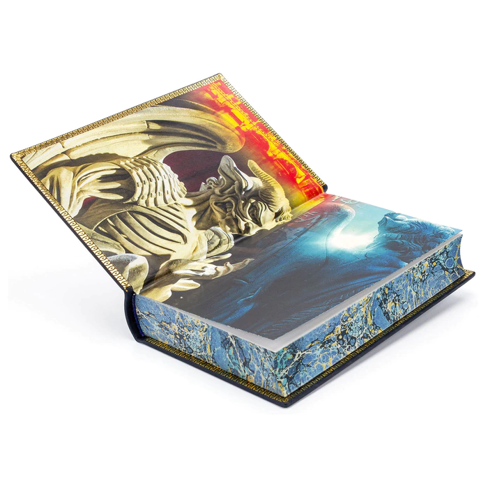 A leather-bound book by Dan Brown. Angels and Demons"