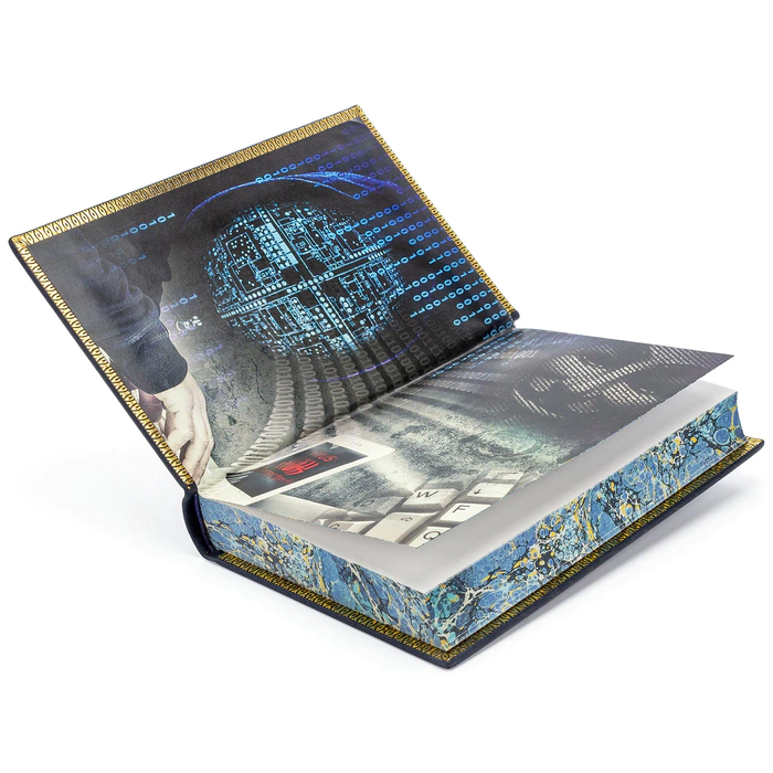 A leather-bound book by Dan Brown. Digital Fortress"