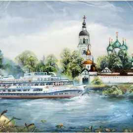 Шкатулка "Волга. Ярославль" Копалина, Федоскино