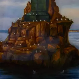 Шкатулка "Памятник затопленным кораблям" Голубенкова, Федоскино