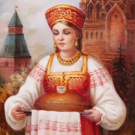 Шкатулка "Хлеб-соль" Королева, Федоскино