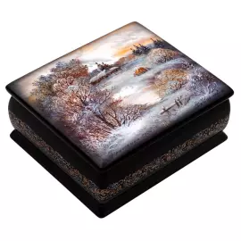 Шкатулка "Зимнее утро" Карпова, Федоскино