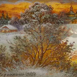 Шкатулка "Золотая зима" Карпова, Федоскино