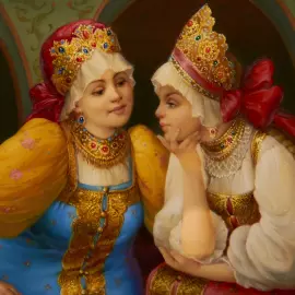 Шкатулка "Беседа" Шиковная, Федоскино