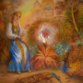 Шкатулка "Аленький цветочек" Бобровник, Федоскино