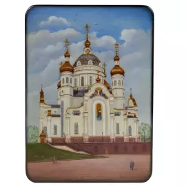 Шкатулка "Донецк. Храм Петра и Февронии" Беловодова, Федоскино