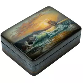 Шкатулка "Закат на море" Трошина, Федоскино