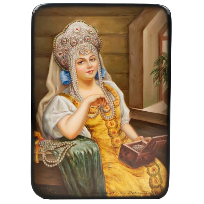 Шкатулка "Кокетка" Дерюженко, Федоскино