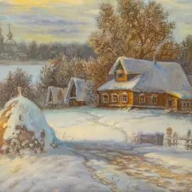 Шкатулка "Деревенька" Типяков, Федоскино