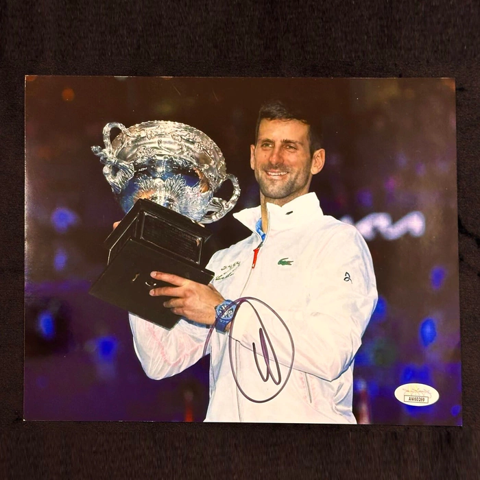 Autographed photo of tennis player Novak Djokovic