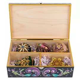 Set of 5 Christmas Tree toys in a blue gift box