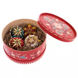 Set of 4 Christmas Tree toys in a red gift box