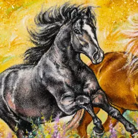 Картина из янтаря "Кони"